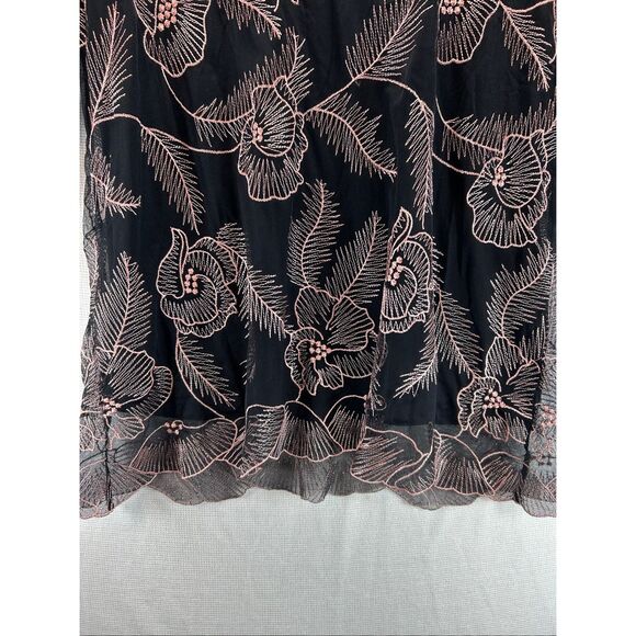 Alfani XL Black Mesh Floral Embroidered Bell Sleeve Blouse Sheer Overlay Top - Picture 8 of 9